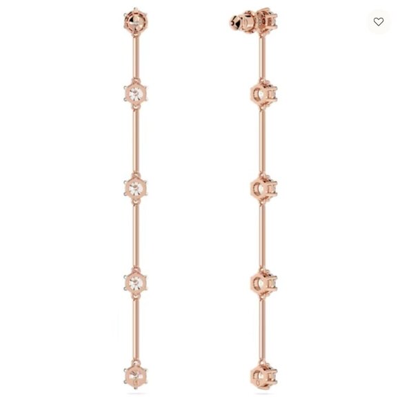Swarovski 5609707 earrings jewelry assymetrical long rose gold crystals new - Picture 5 of 11